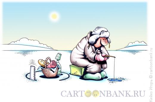 Карикатура: Рыбак и голодные рыбы, Кийко Игорь